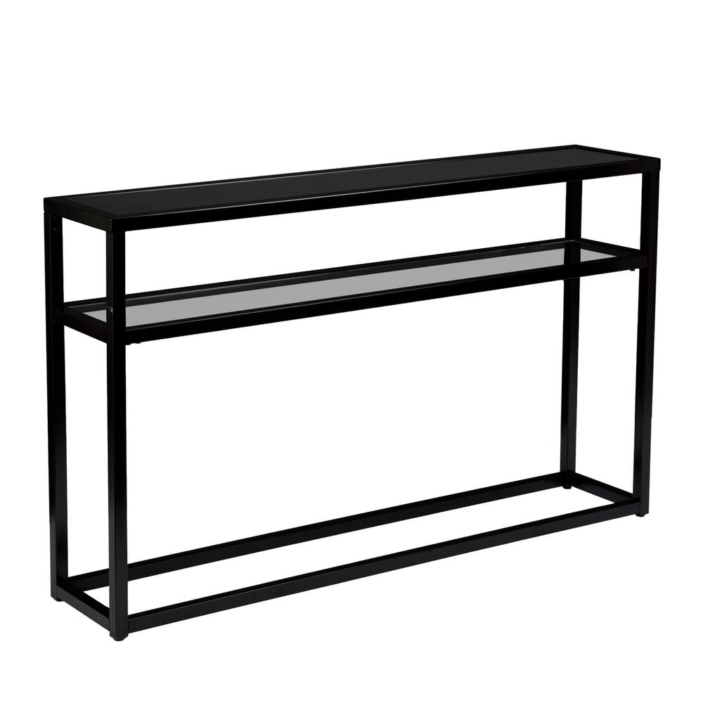 50" Black Glass Frame Console Table With Storage. Picture 1