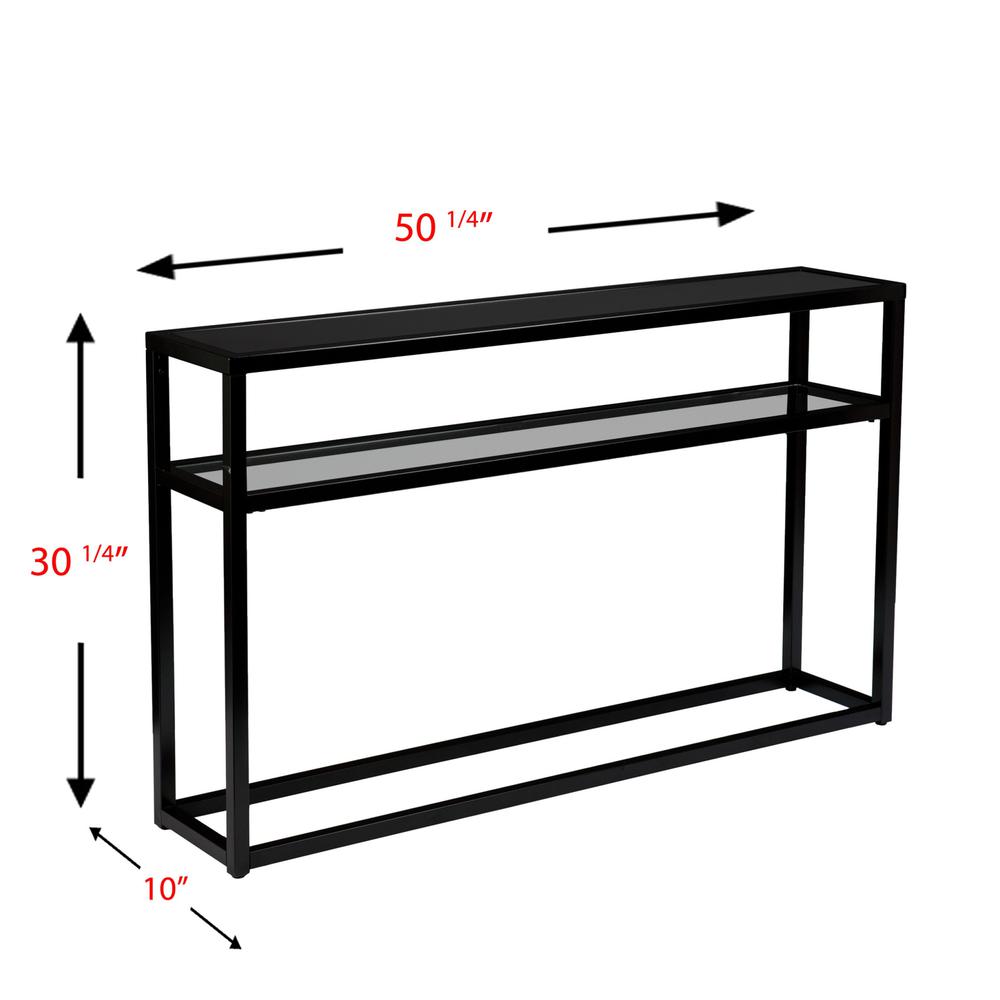 50" Black Glass Frame Console Table With Storage. Picture 5