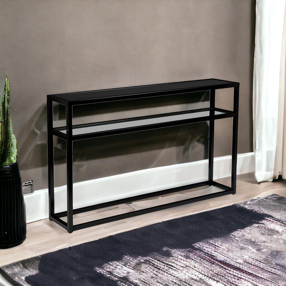 50" Black Glass Frame Console Table With Storage. Picture 2
