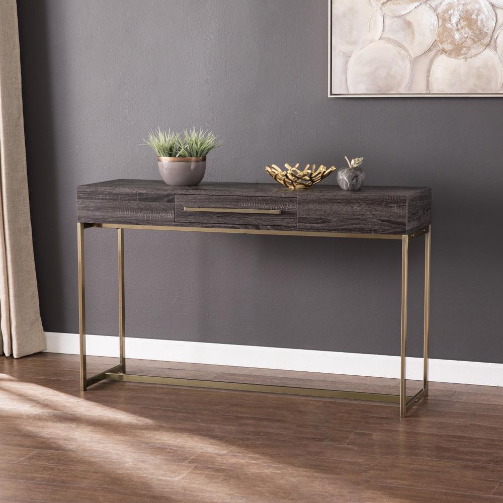 48" Gray and Gold Sled Console Table With Storage. Picture 9