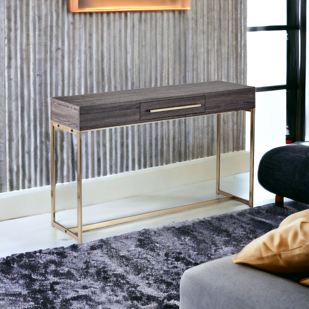 48" Gray and Gold Sled Console Table With Storage. Picture 7