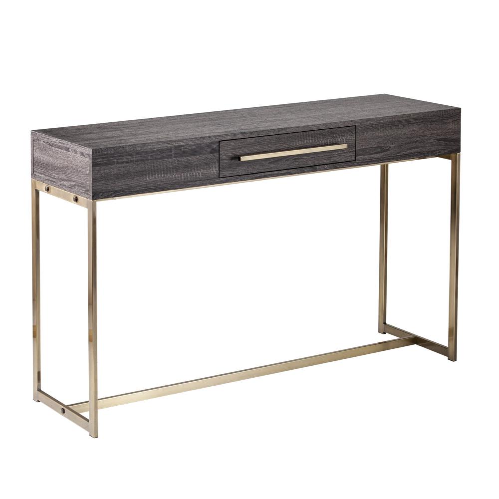 48" Gray and Gold Sled Console Table With Storage. Picture 1