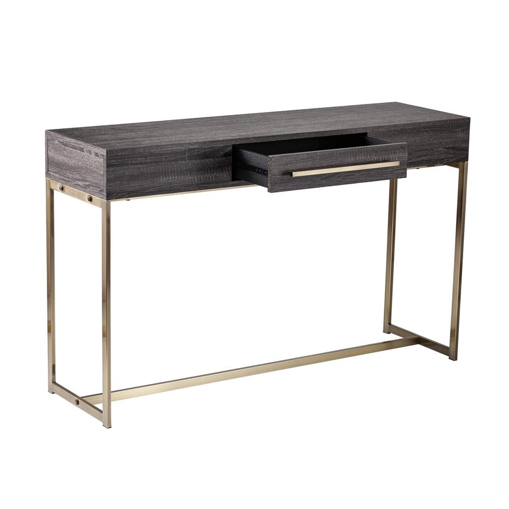 48" Gray and Gold Sled Console Table With Storage. Picture 6