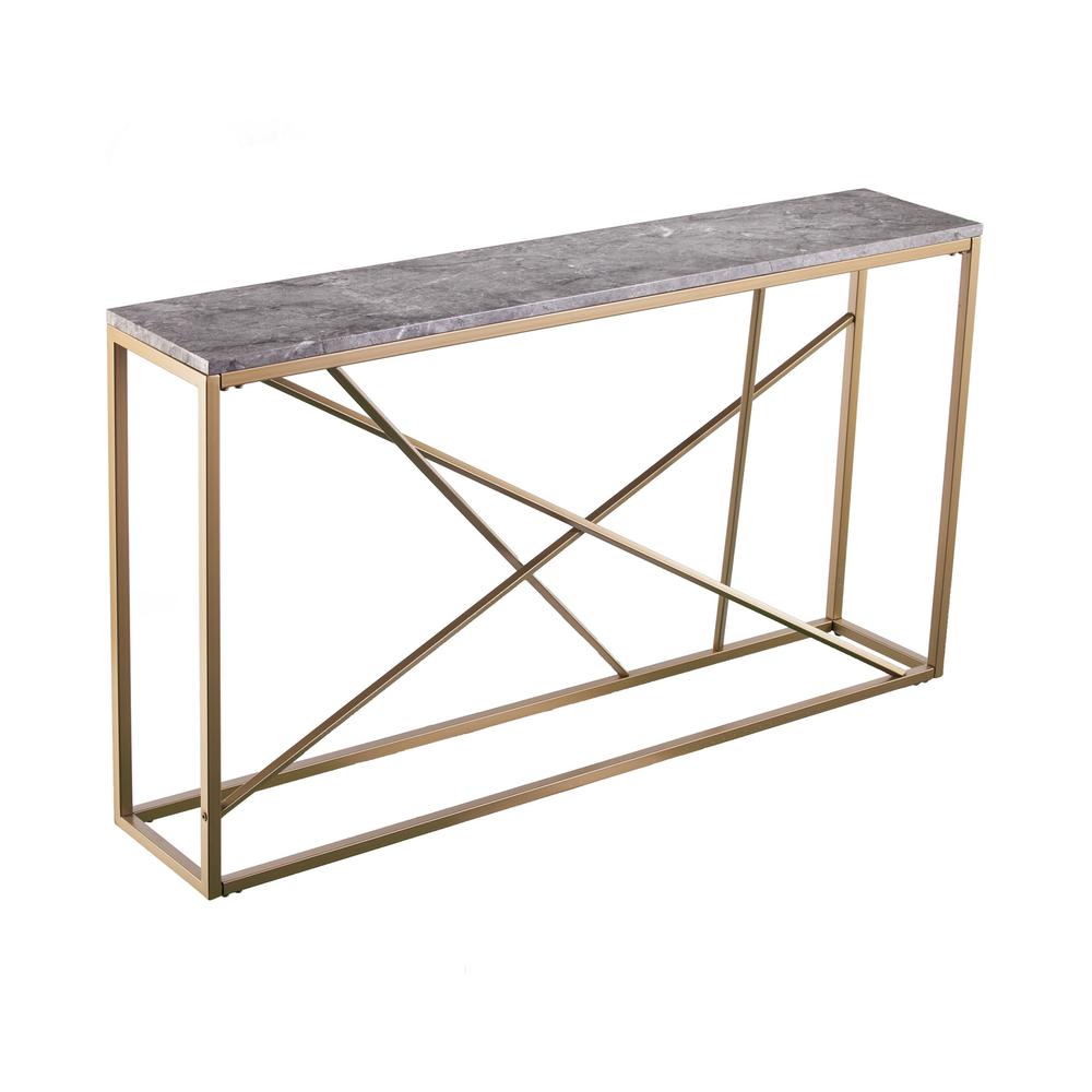 52" Gray and Gold Faux Marble Frame Console Table. Picture 1