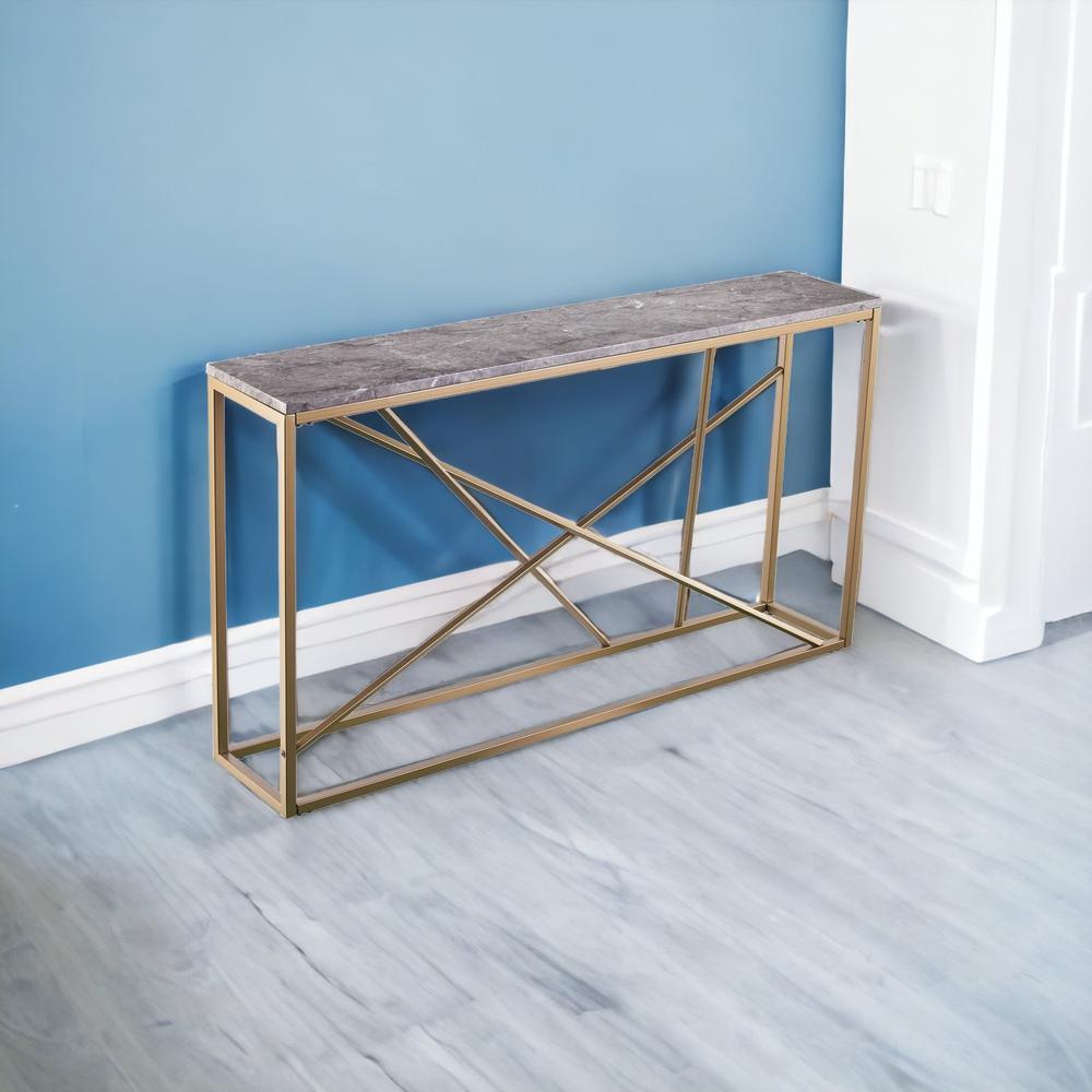 52" Gray and Gold Faux Marble Frame Console Table. Picture 4