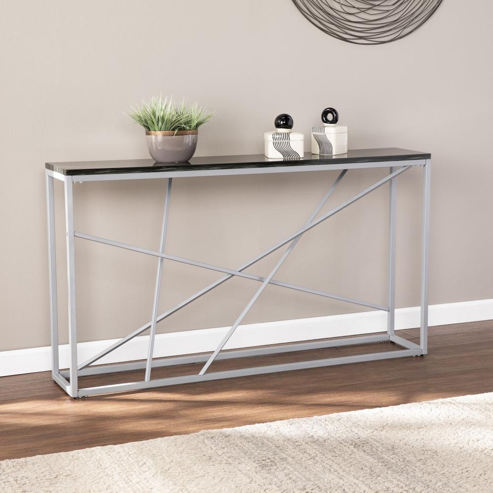 52" Black and Silver Faux Stone Frame Console Table. Picture 6