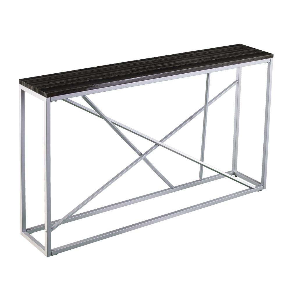 52" Black and Silver Faux Stone Frame Console Table. Picture 1