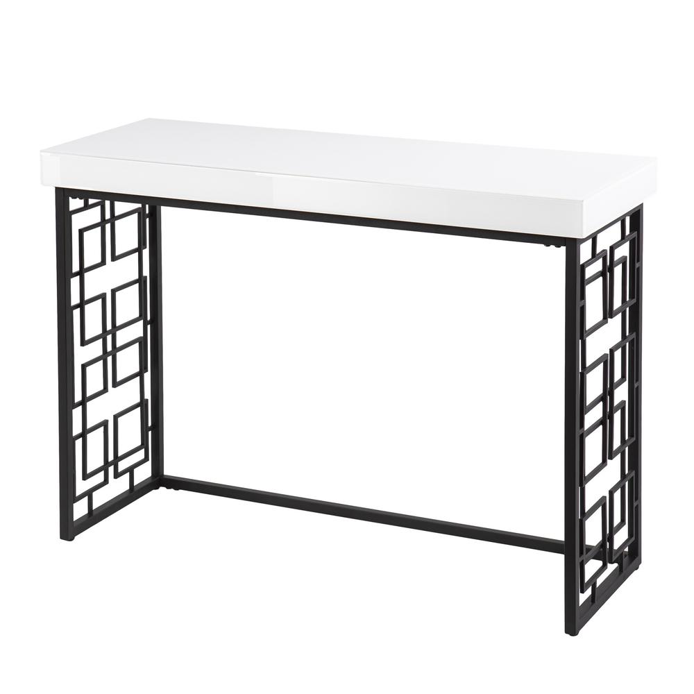 42" White and Black Glass Sled Console Table. Picture 1