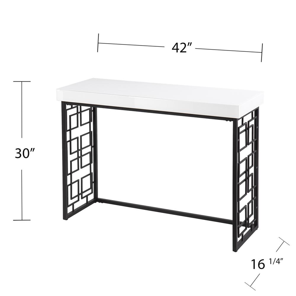 42" White and Black Glass Sled Console Table. Picture 7