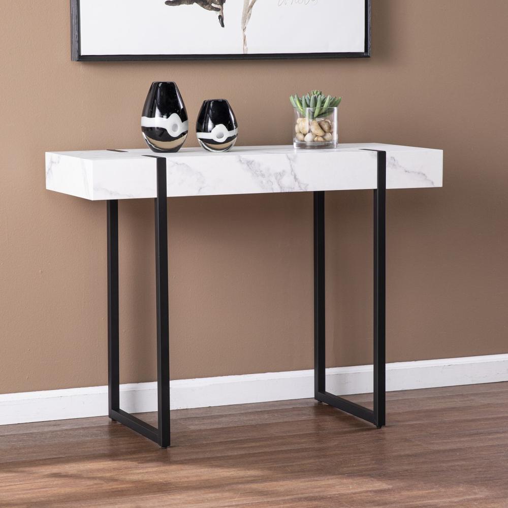 39" White and Black Faux Marble Sled Console Table. Picture 7