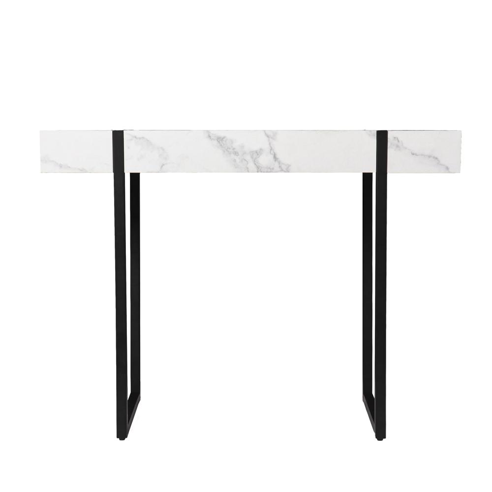 39" White and Black Faux Marble Sled Console Table. Picture 2