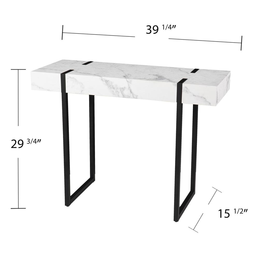 39" White and Black Faux Marble Sled Console Table. Picture 8