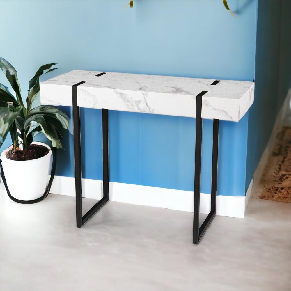 39" White and Black Faux Marble Sled Console Table. Picture 6