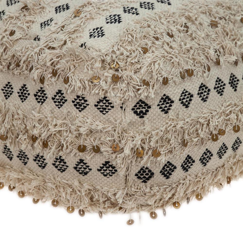 22" Beige Cotton Blend Abstract Pouf Ottoman. Picture 4