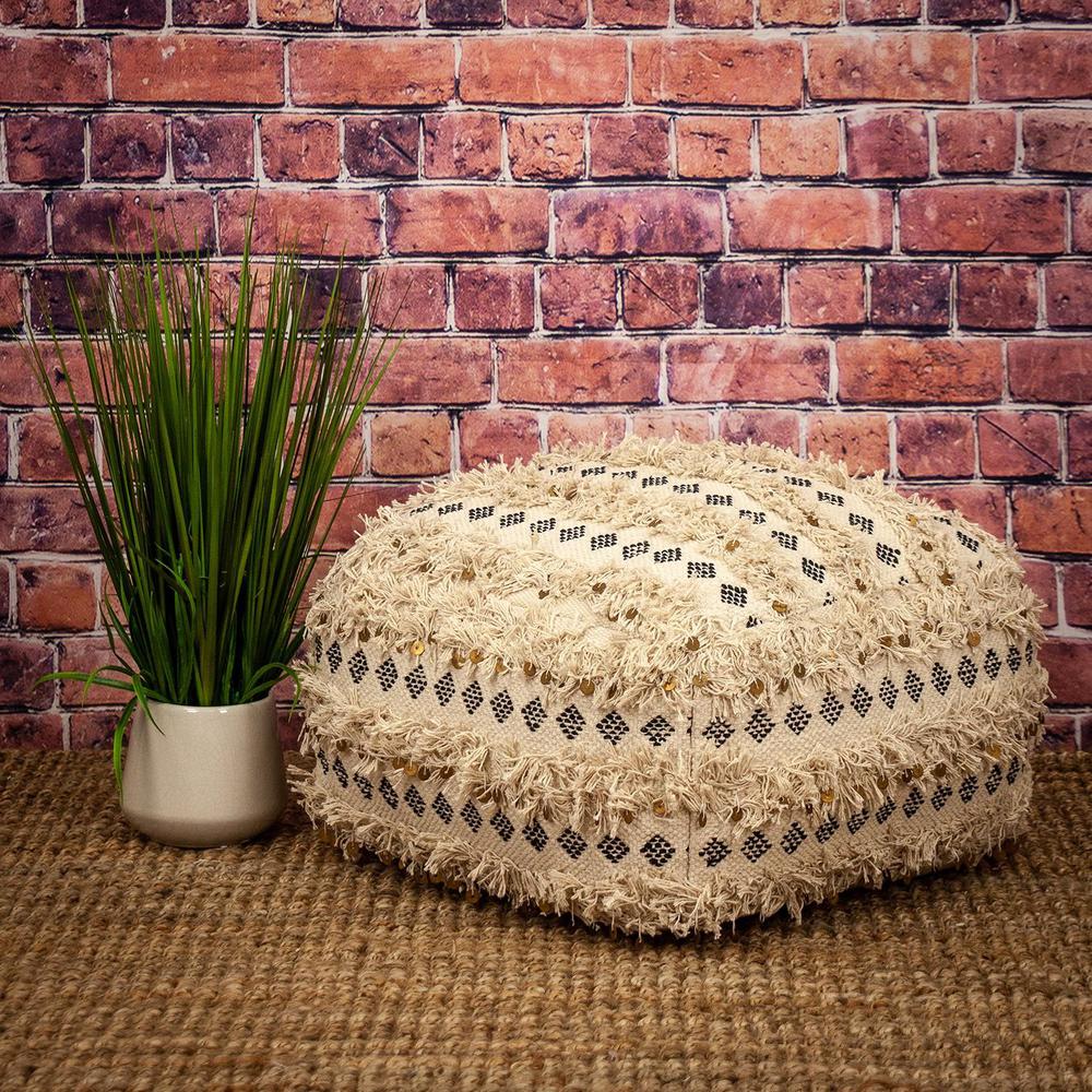 22" Beige Cotton Blend Abstract Pouf Ottoman. Picture 5