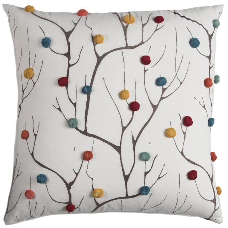 Colorful Pompom Branches Throw Pillow. Picture 1