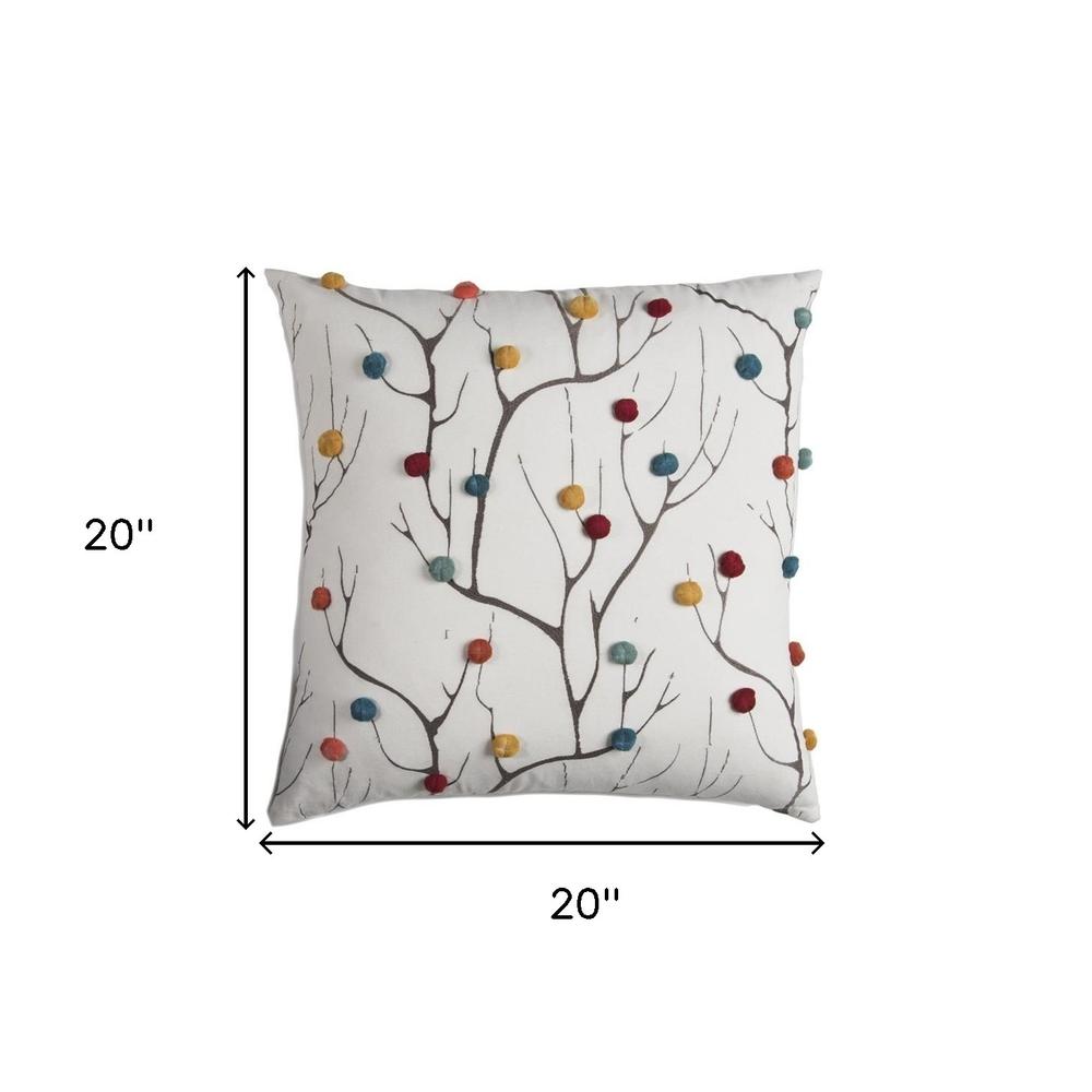 Colorful Pompom Branches Throw Pillow. Picture 4