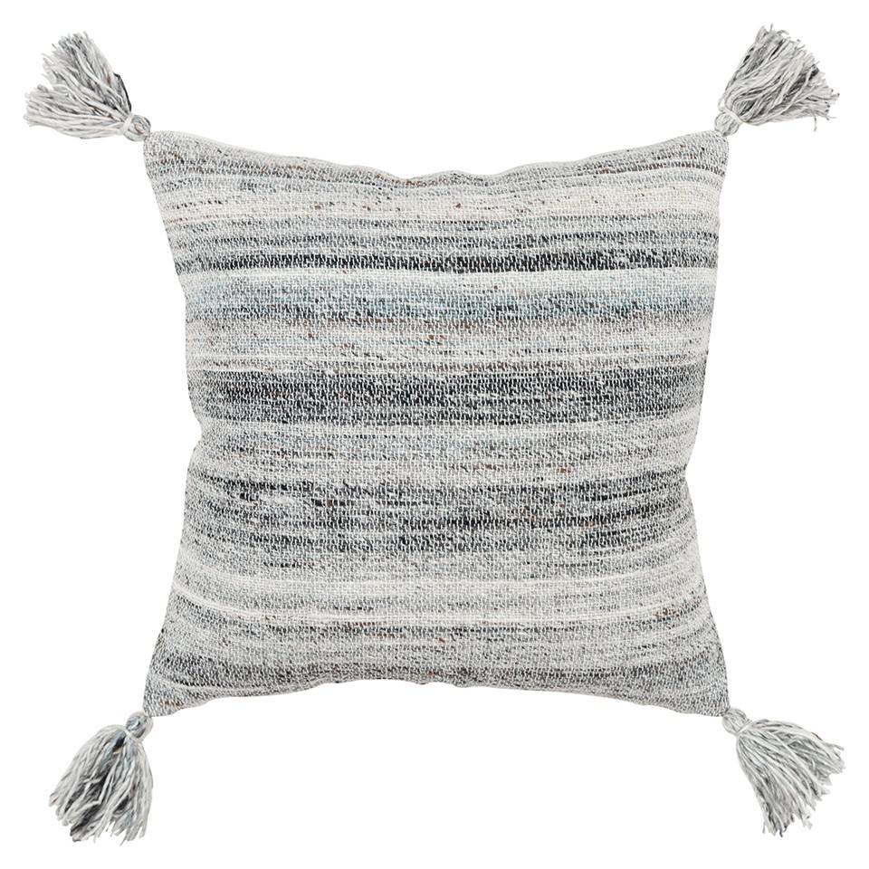 Charcoal Gray Boho Weave Indoor Outdoor Throw Pillow. Picture 1