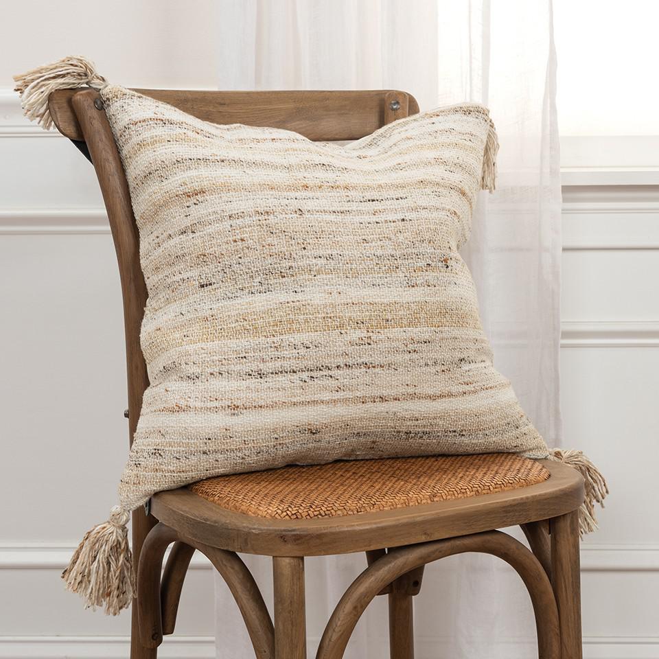 Sand Ivory Boho Weave Indoor Outdoor Throw Pillow. Picture 4