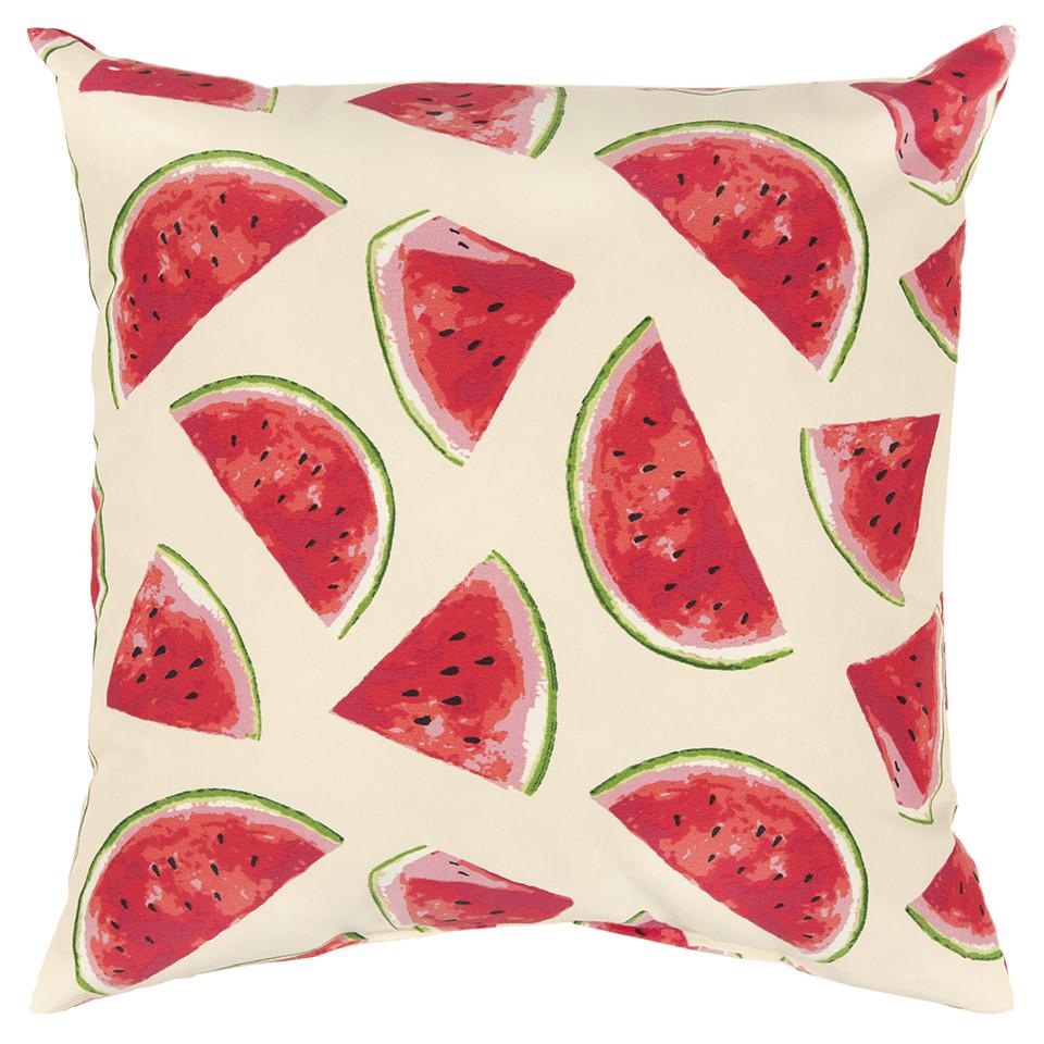 Red Beige Watermelon Indoor Outdoor Throw Pillow. Picture 1