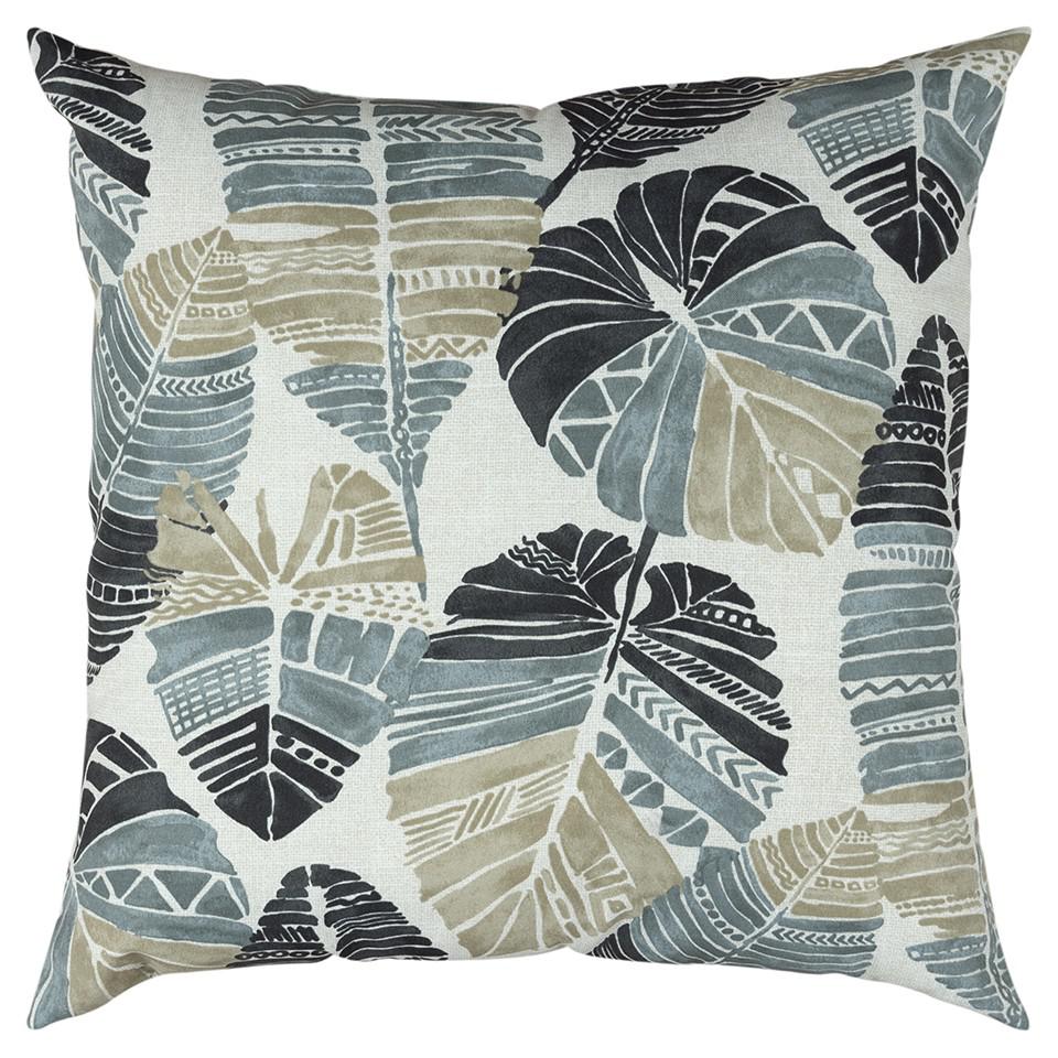 Gray Tropical Leaves Indoor Outdoor Throw Pillow. Picture 1