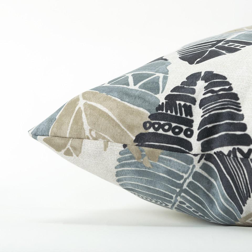 Gray Tropical Leaves Indoor Outdoor Throw Pillow. Picture 2