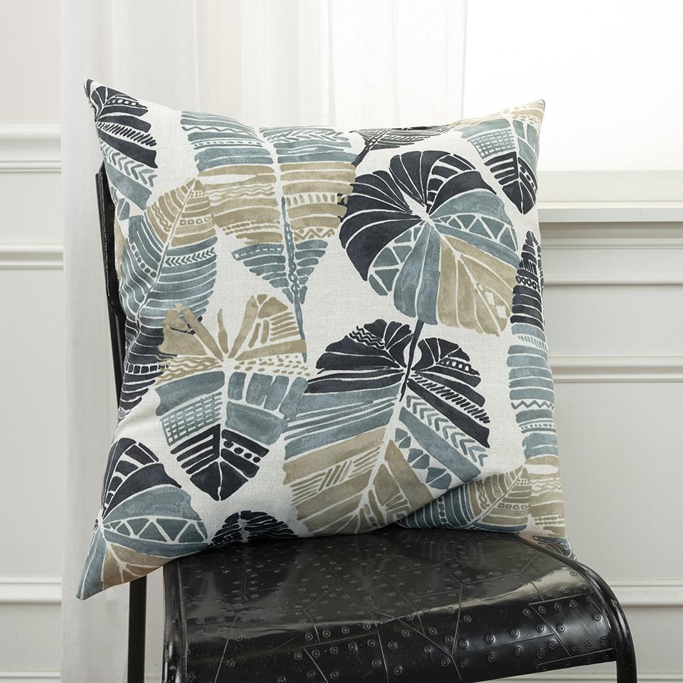 Gray Tropical Leaves Indoor Outdoor Throw Pillow. Picture 3