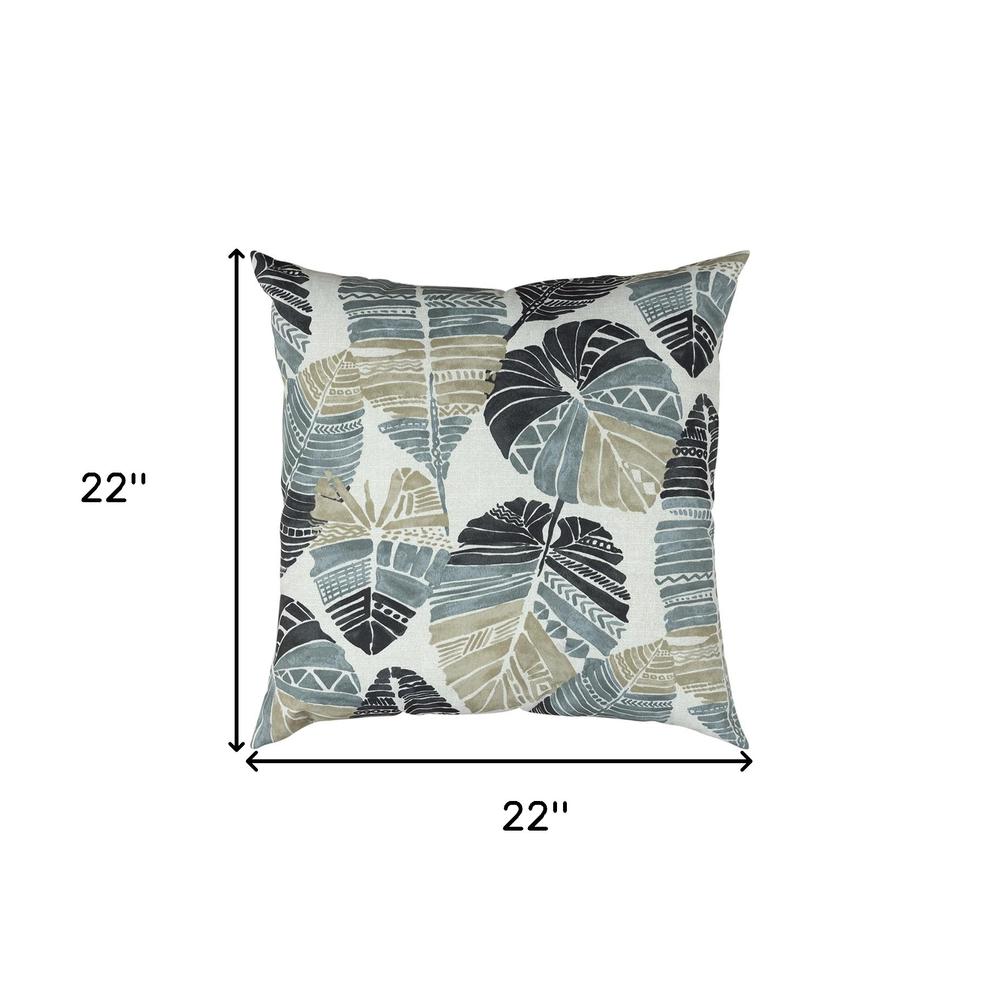 Gray Tropical Leaves Indoor Outdoor Throw Pillow. Picture 4