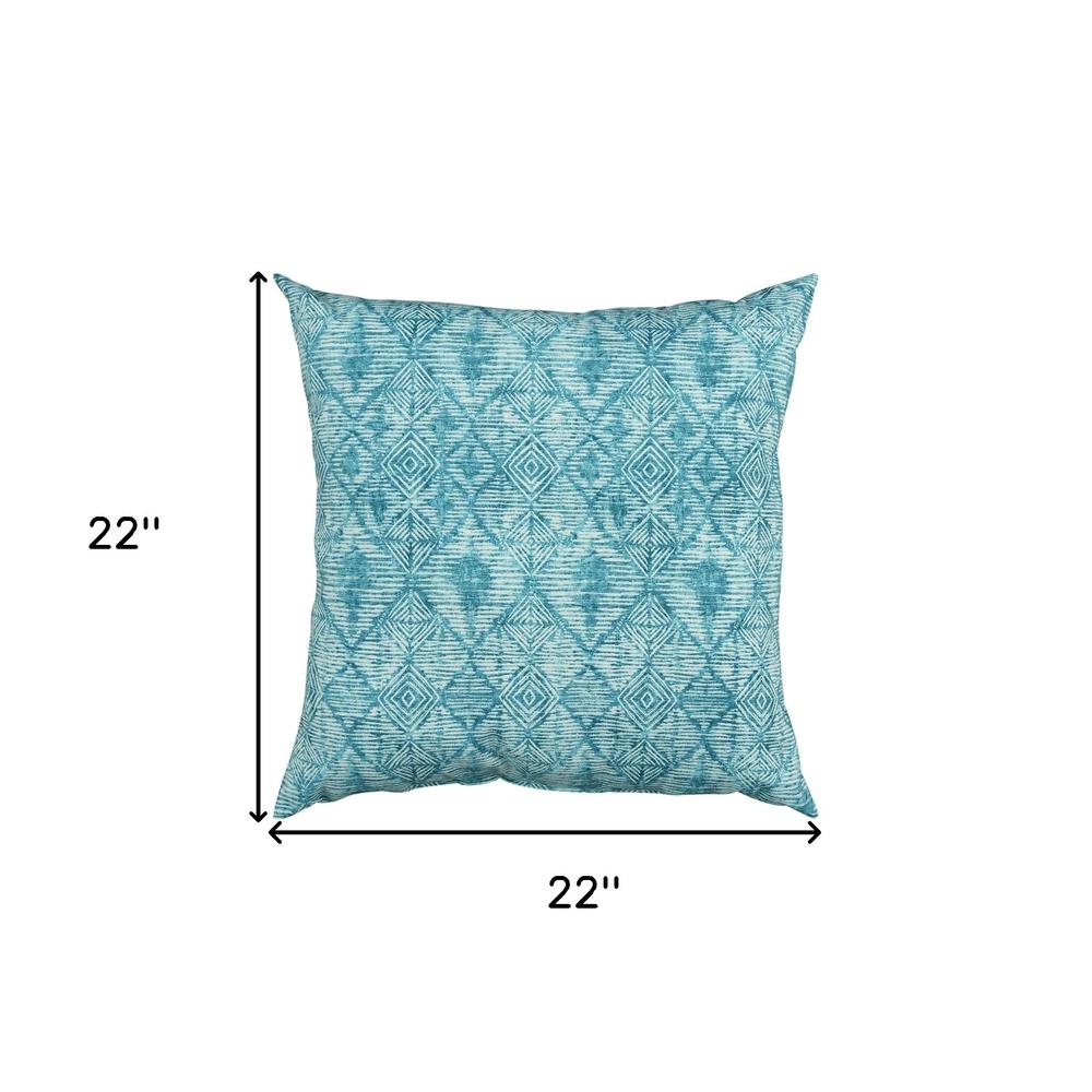 22" Teal Nested Diamonds Indoor Outdoor Throw Pillow. Picture 4