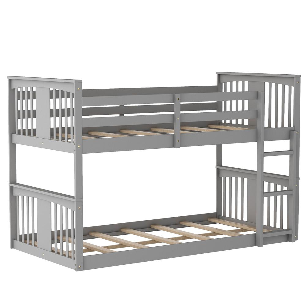 Gray Classic Twin Over Twin Bunk Bed with Ladder. Picture 1