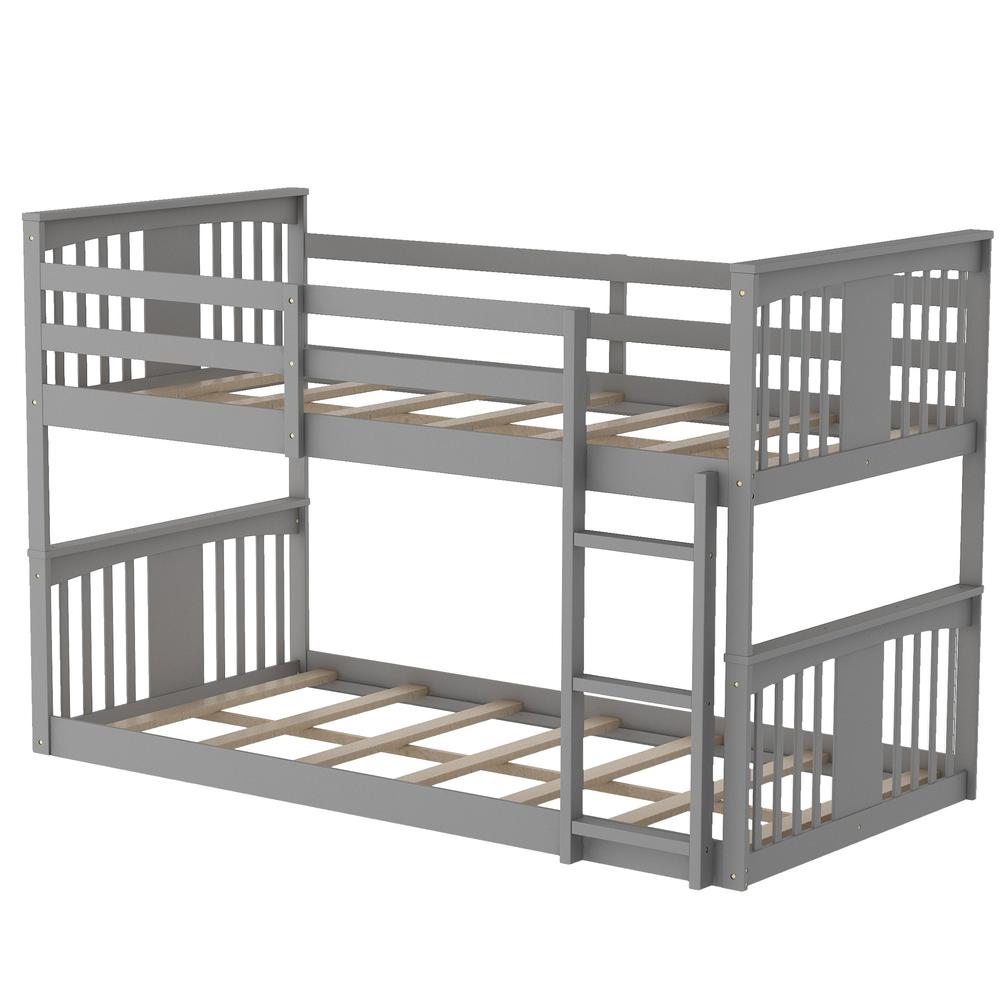 Gray Classic Twin Over Twin Bunk Bed with Ladder. Picture 4