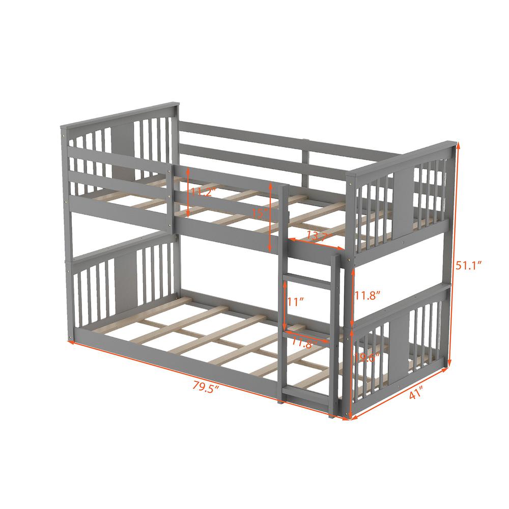 Gray Classic Twin Over Twin Bunk Bed with Ladder. Picture 8