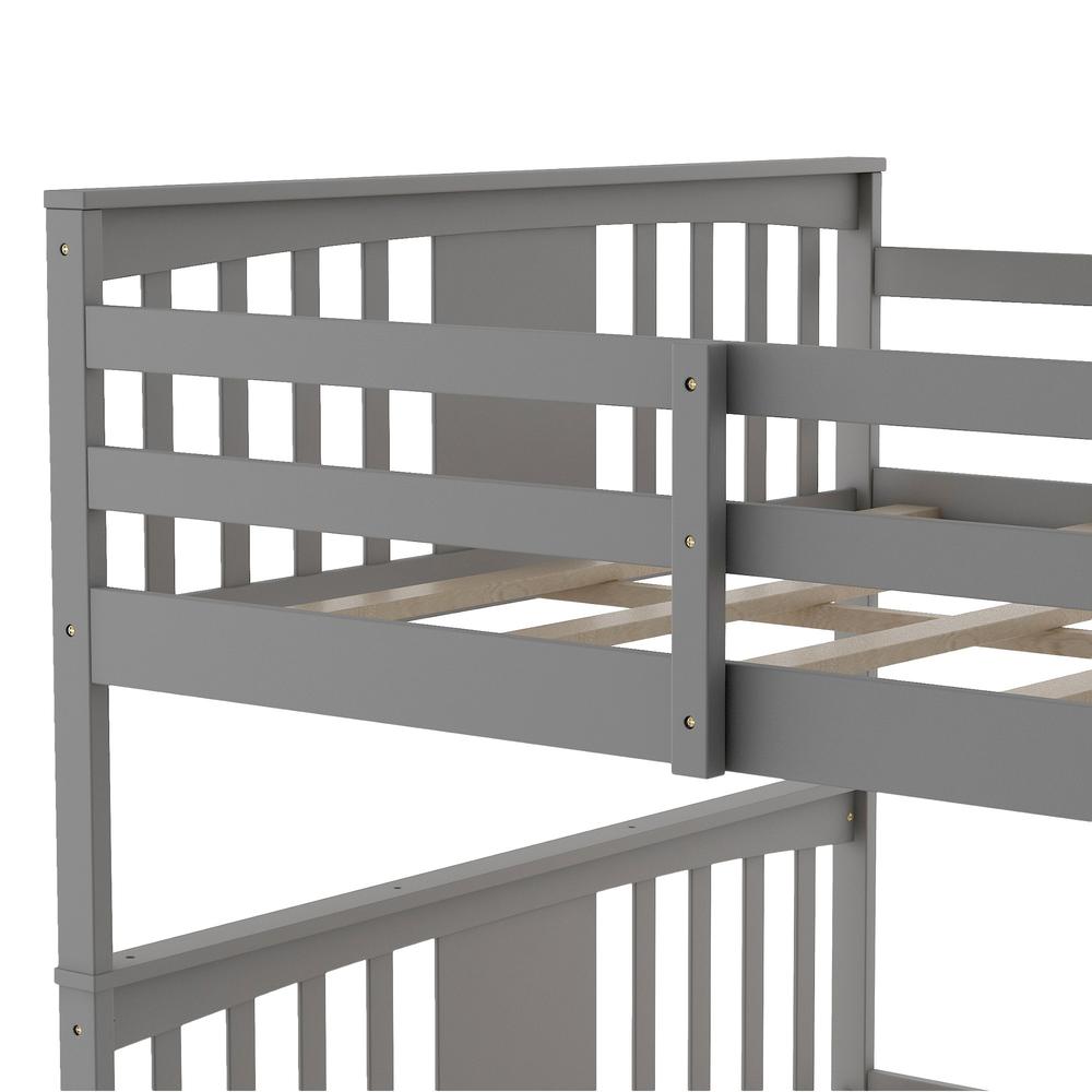 Gray Classic Twin Over Twin Bunk Bed with Ladder. Picture 5