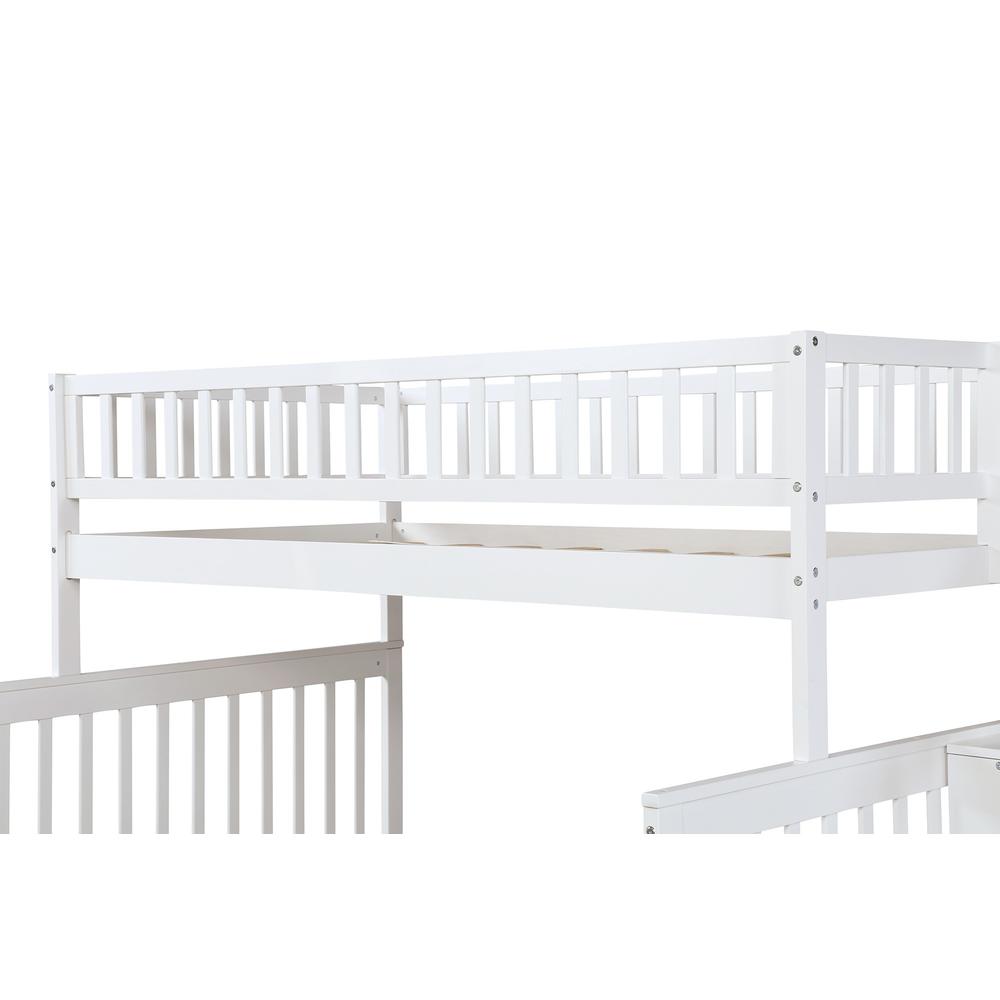 White Twin Over Full Farmhouse Style Bunk Bed with Staircase. Picture 3