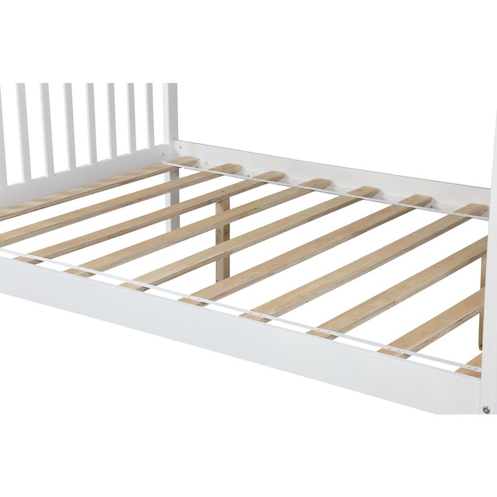 White Twin Over Full Farmhouse Style Bunk Bed with Staircase. Picture 4