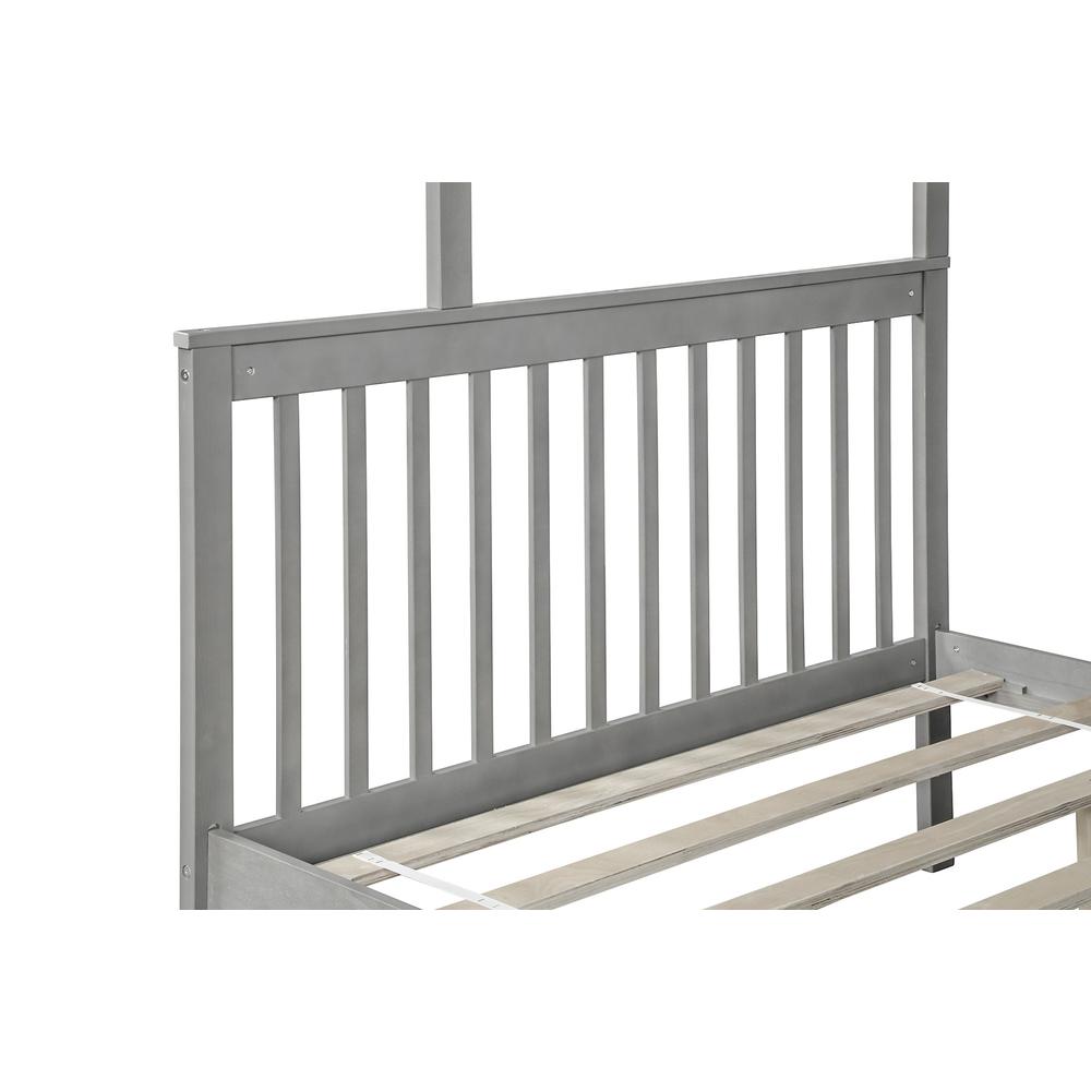 Gray Twin Over Full Farmhouse Style Bunk Bed with Staircase. Picture 4