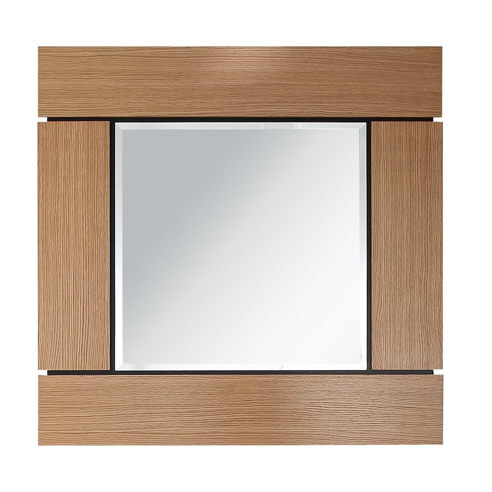35" Brown Square Accent Wood Mirror. Picture 3