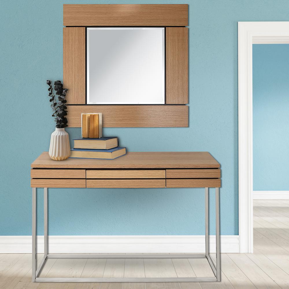 35" Brown Square Accent Wood Mirror. Picture 8