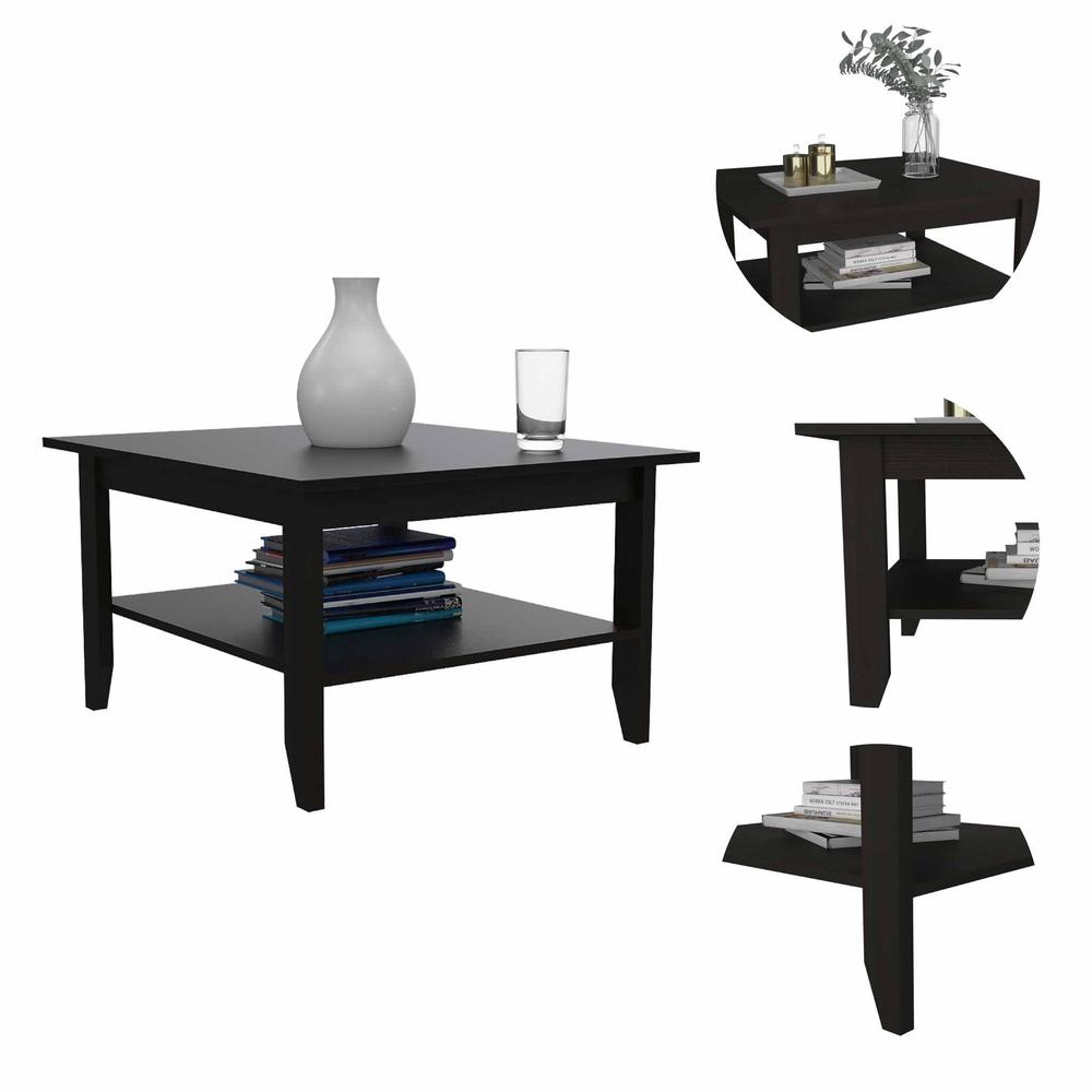 Modern Jet Black Coffee Table with Shelf. Picture 4