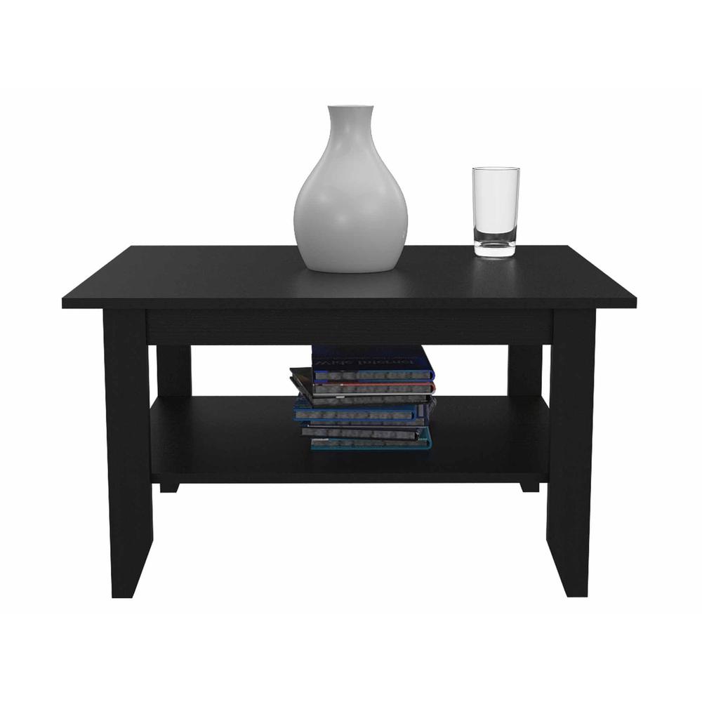 Modern Jet Black Coffee Table with Shelf. Picture 5