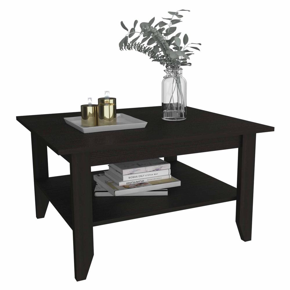 Modern Jet Black Coffee Table with Shelf. Picture 6