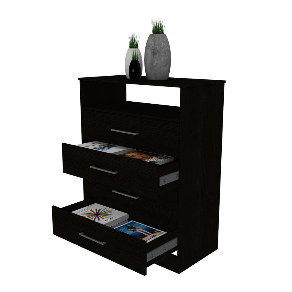 Modern Black Four Drawer Dresser with Hutch. Picture 3