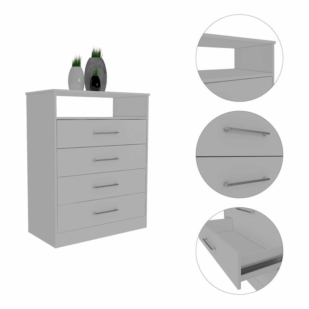 Modern White Four Drawer Dresser with Hutch. Picture 2
