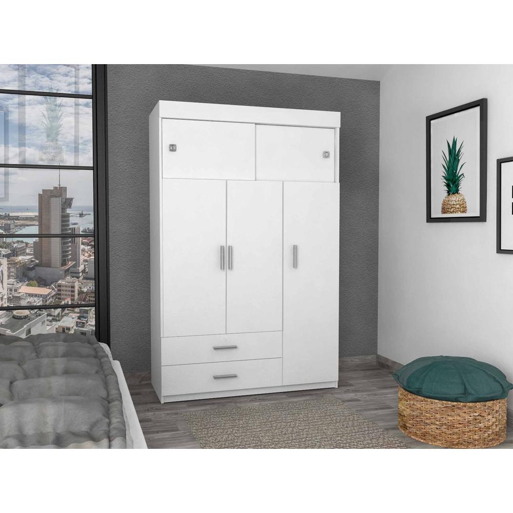 White Tall Three Door Closet with Sliding Doors. Picture 4