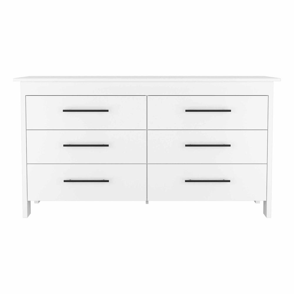59" White Six Drawer Double Dresser. Picture 1