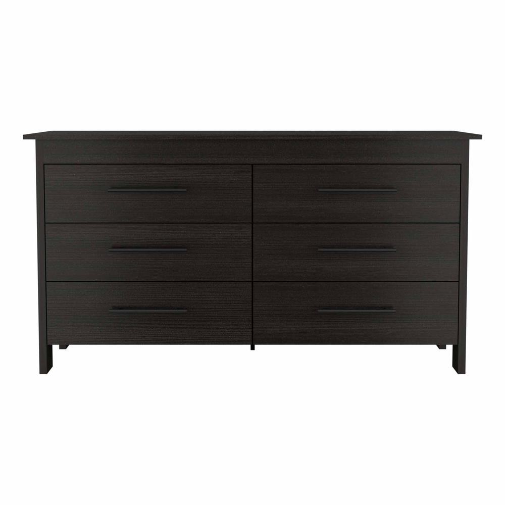 58" Black Six Drawer Double Dresser. Picture 1