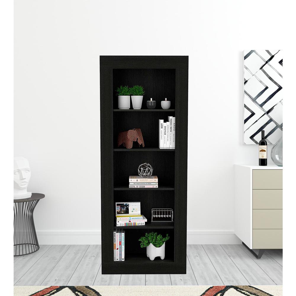 70" Black Wengue Five Tier Standard Bookcase. Picture 4