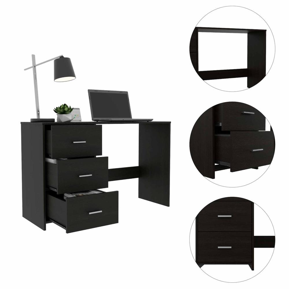 Echo Black Computer Desk with Three Drawers. Picture 4
