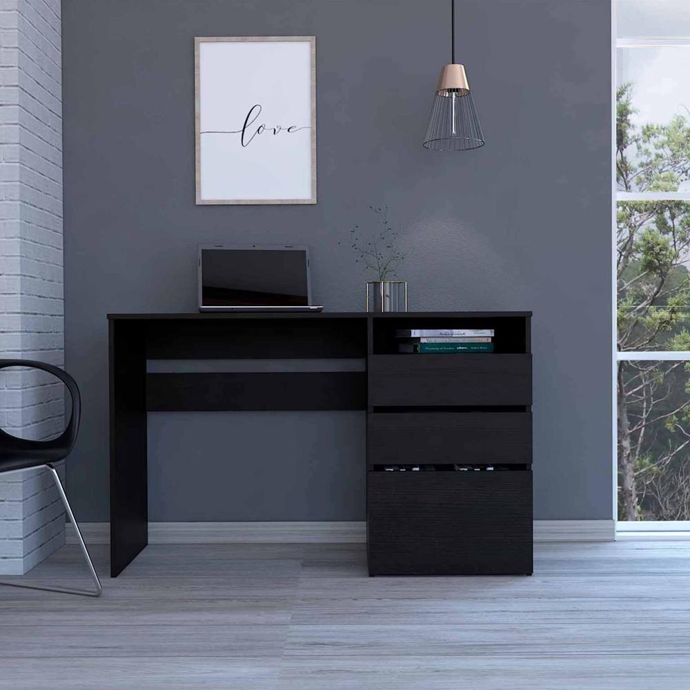 Echo Black, Computer Desk with Three Drawers. Picture 1