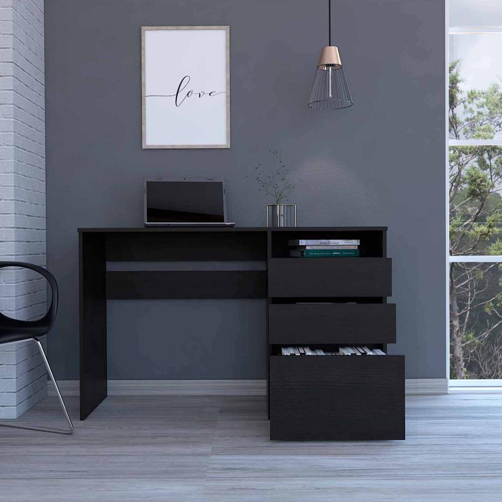 Echo Black, Computer Desk with Three Drawers. Picture 3